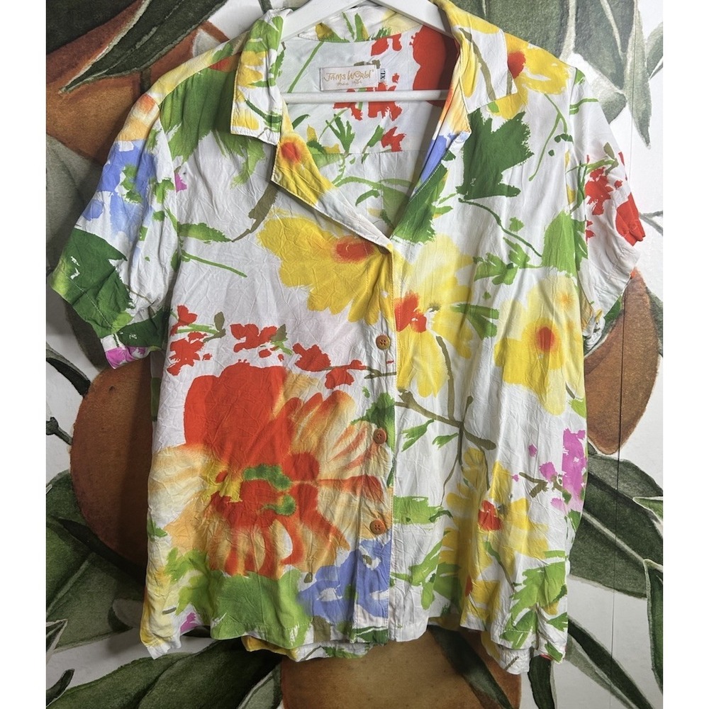 Jams World XL Floral Watercolor Button Down Shirt Short Sleeve Womens